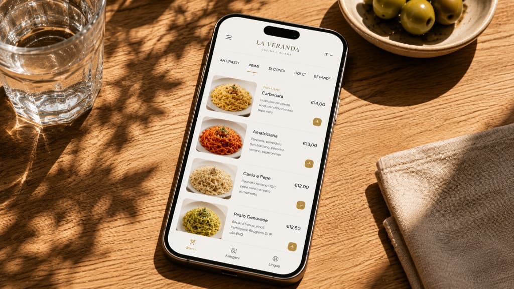 Smartphone con menù digitale Dot al tavolo